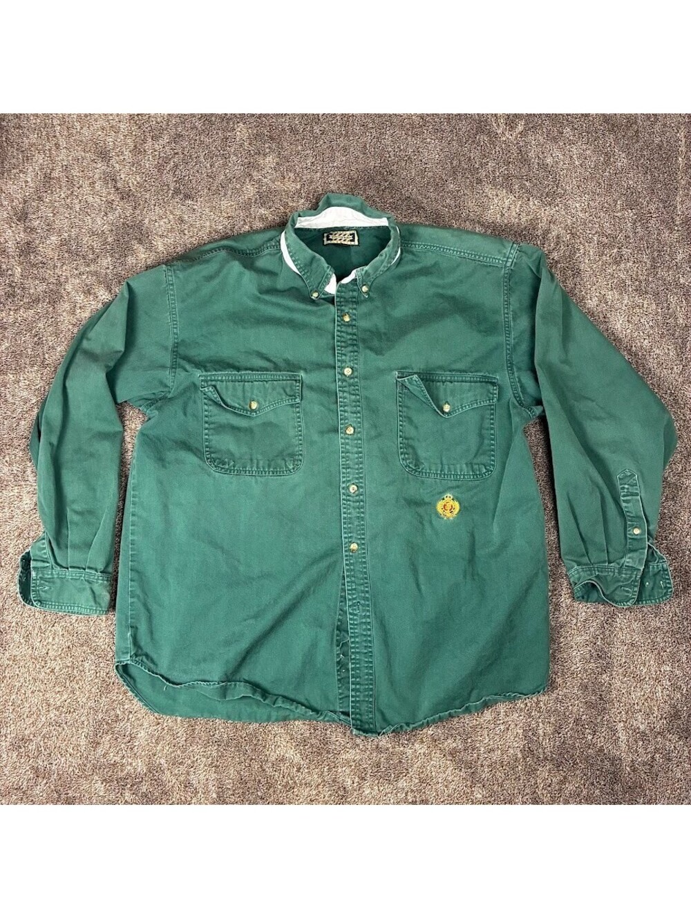 Vintage 90's Hunting Horn J. Riggings Green Button Up Shirt Mens Size XLarge